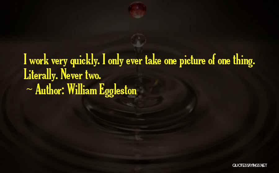 William Eggleston Quotes: I Work Very Quickly. I Only Ever Take One Picture Of One Thing. Literally. Never Two.
