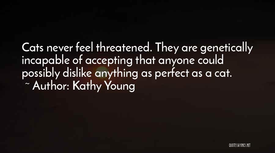 Kathy Young Quotes: Cats Never Feel Threatened. They Are Genetically Incapable Of Accepting That Anyone Could Possibly Dislike Anything As Perfect As A