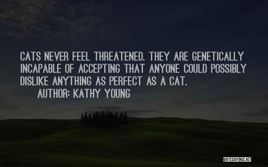 Kathy Young Quotes: Cats Never Feel Threatened. They Are Genetically Incapable Of Accepting That Anyone Could Possibly Dislike Anything As Perfect As A
