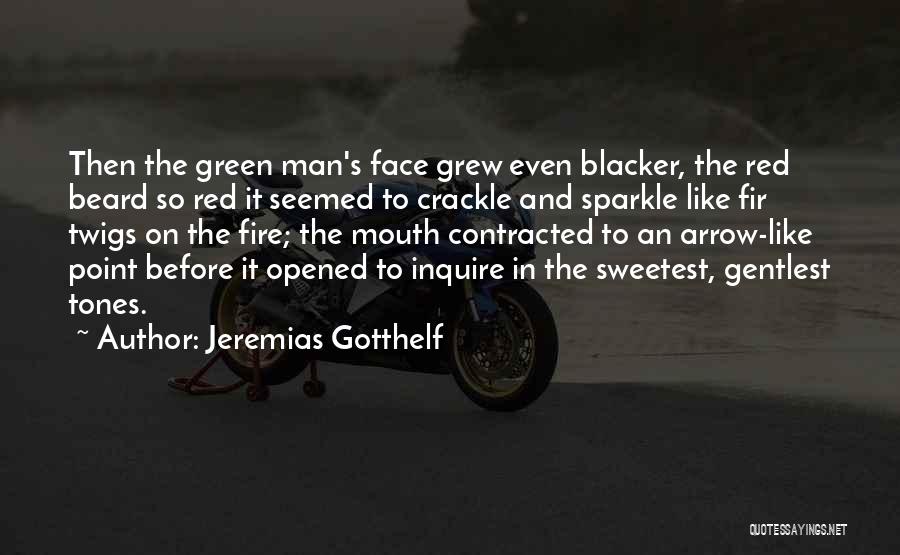 Jeremias Gotthelf Quotes: Then The Green Man's Face Grew Even Blacker, The Red Beard So Red It Seemed To Crackle And Sparkle Like