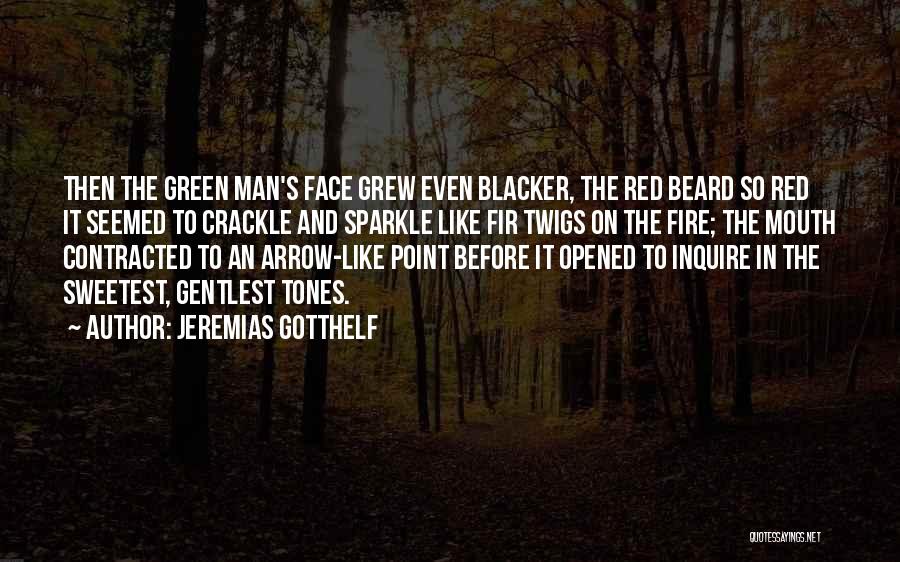 Jeremias Gotthelf Quotes: Then The Green Man's Face Grew Even Blacker, The Red Beard So Red It Seemed To Crackle And Sparkle Like