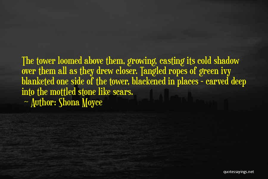 Shona Moyce Quotes: The Tower Loomed Above Them, Growing, Casting Its Cold Shadow Over Them All As They Drew Closer. Tangled Ropes Of