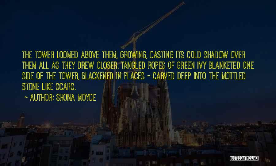 Shona Moyce Quotes: The Tower Loomed Above Them, Growing, Casting Its Cold Shadow Over Them All As They Drew Closer. Tangled Ropes Of