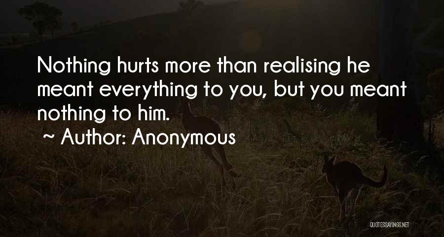 Anonymous Quotes: Nothing Hurts More Than Realising He Meant Everything To You, But You Meant Nothing To Him.