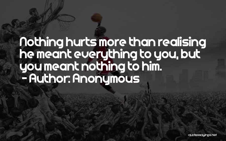 Anonymous Quotes: Nothing Hurts More Than Realising He Meant Everything To You, But You Meant Nothing To Him.