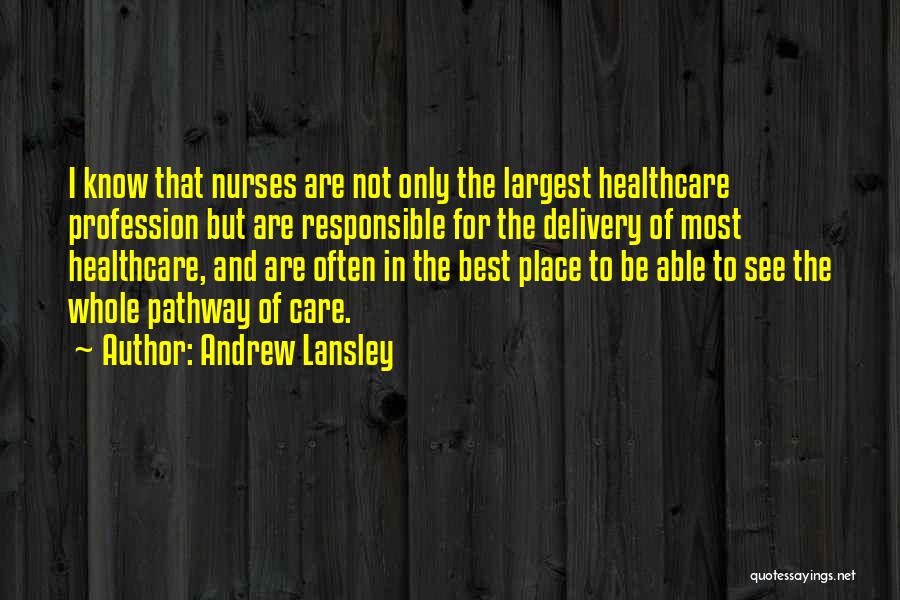 Andrew Lansley Quotes: I Know That Nurses Are Not Only The Largest Healthcare Profession But Are Responsible For The Delivery Of Most Healthcare,