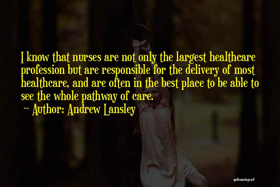 Andrew Lansley Quotes: I Know That Nurses Are Not Only The Largest Healthcare Profession But Are Responsible For The Delivery Of Most Healthcare,