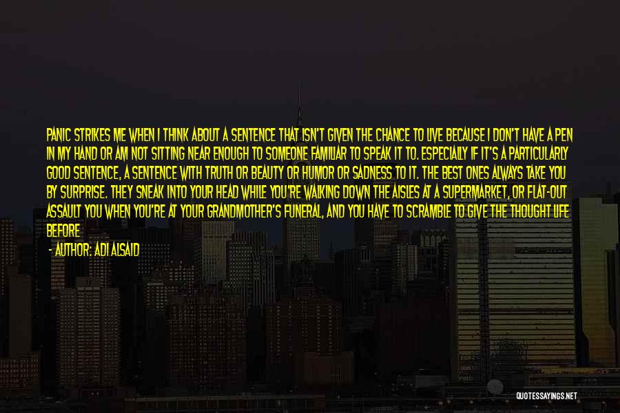 Adi Alsaid Quotes: Panic Strikes Me When I Think About A Sentence That Isn't Given The Chance To Live Because I Don't Have