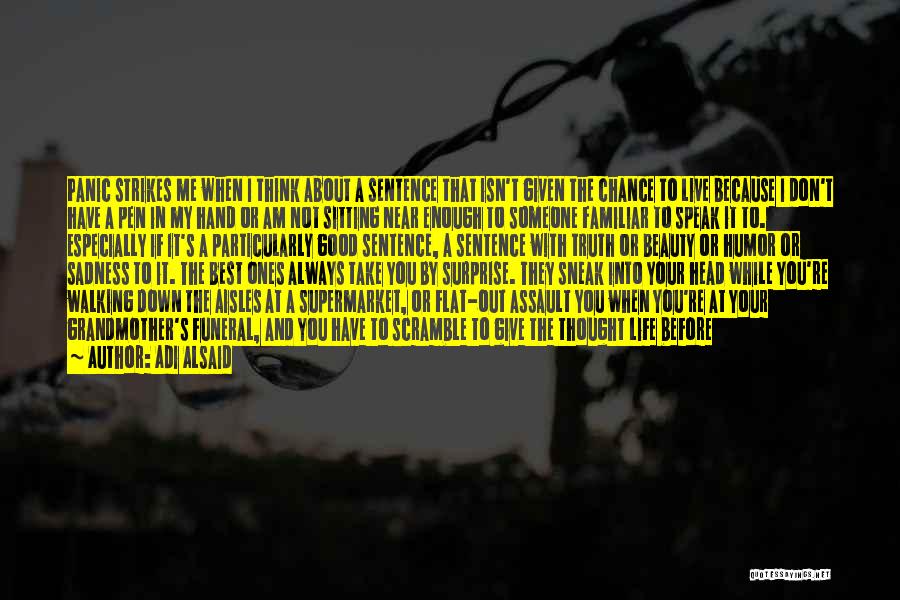 Adi Alsaid Quotes: Panic Strikes Me When I Think About A Sentence That Isn't Given The Chance To Live Because I Don't Have