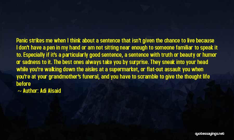 Adi Alsaid Quotes: Panic Strikes Me When I Think About A Sentence That Isn't Given The Chance To Live Because I Don't Have