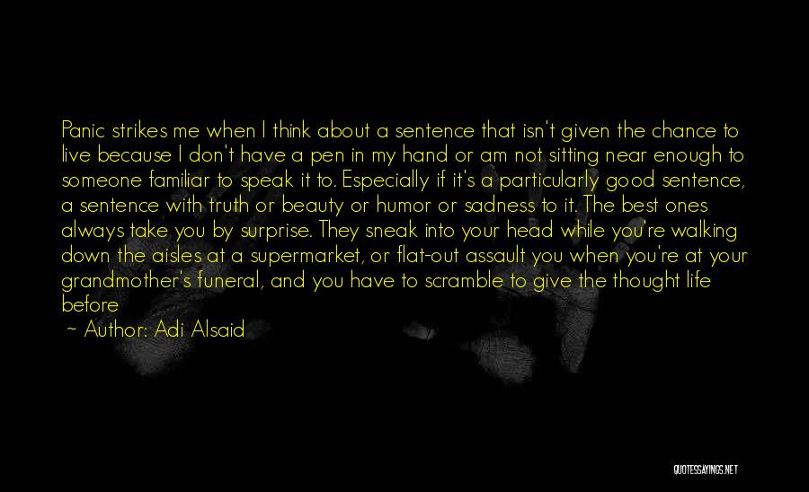 Adi Alsaid Quotes: Panic Strikes Me When I Think About A Sentence That Isn't Given The Chance To Live Because I Don't Have