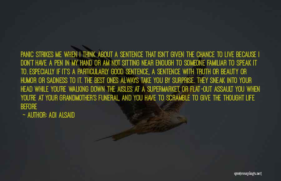 Adi Alsaid Quotes: Panic Strikes Me When I Think About A Sentence That Isn't Given The Chance To Live Because I Don't Have