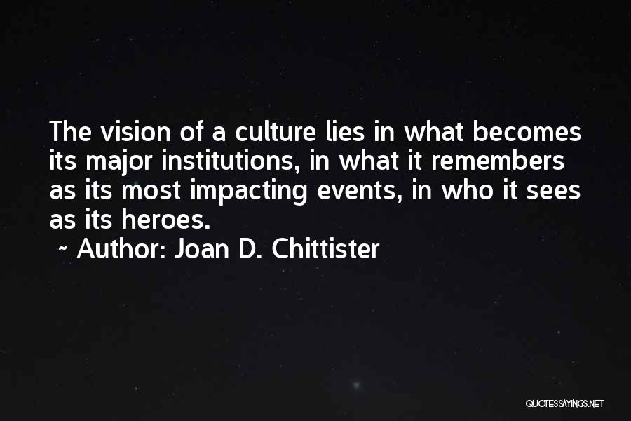 Joan D. Chittister Quotes: The Vision Of A Culture Lies In What Becomes Its Major Institutions, In What It Remembers As Its Most Impacting