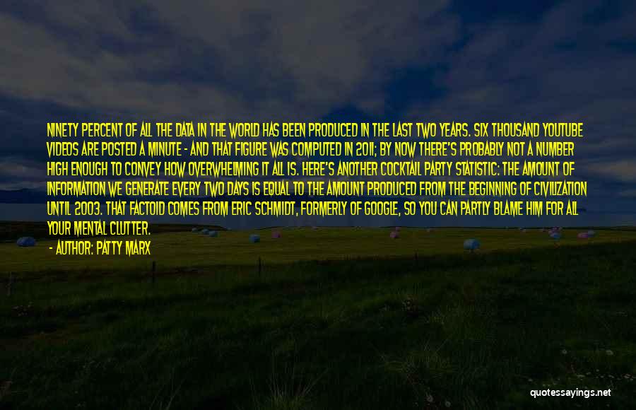 Patty Marx Quotes: Ninety Percent Of All The Data In The World Has Been Produced In The Last Two Years. Six Thousand Youtube