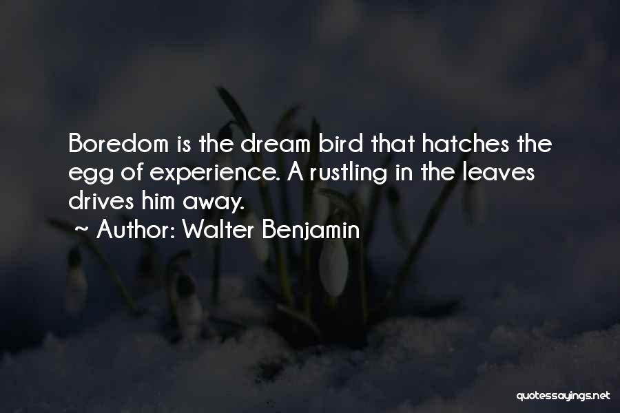 Walter Benjamin Quotes: Boredom Is The Dream Bird That Hatches The Egg Of Experience. A Rustling In The Leaves Drives Him Away.