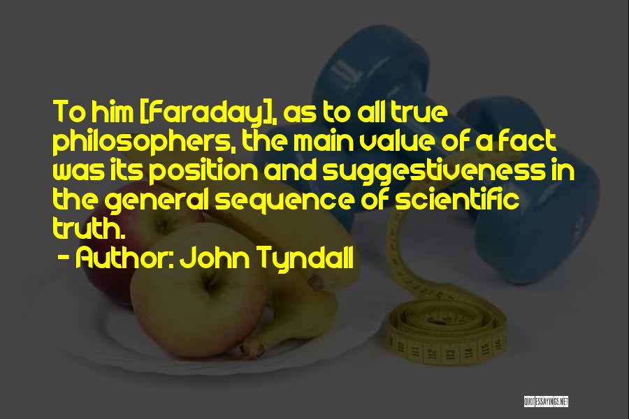 John Tyndall Quotes: To Him [faraday], As To All True Philosophers, The Main Value Of A Fact Was Its Position And Suggestiveness In