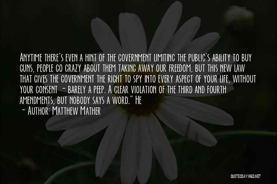 Matthew Mather Quotes: Anytime There's Even A Hint Of The Government Limiting The Public's Ability To Buy Guns, People Go Crazy About Them