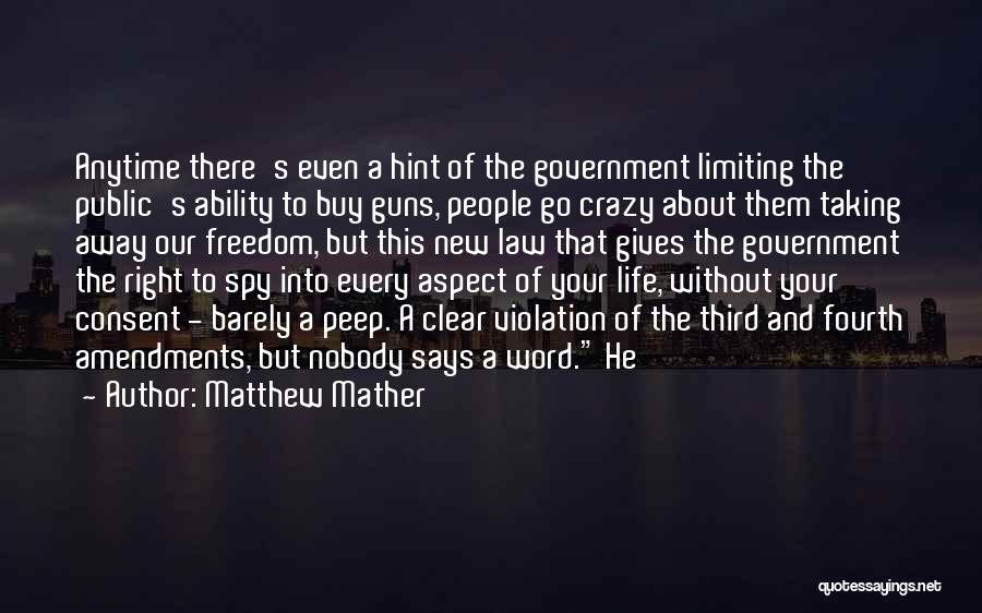 Matthew Mather Quotes: Anytime There's Even A Hint Of The Government Limiting The Public's Ability To Buy Guns, People Go Crazy About Them