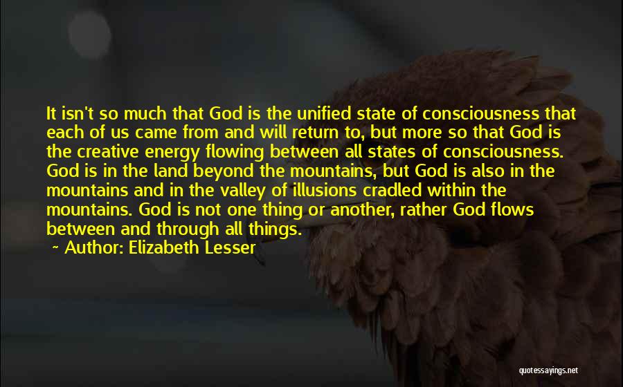 Elizabeth Lesser Quotes: It Isn't So Much That God Is The Unified State Of Consciousness That Each Of Us Came From And Will