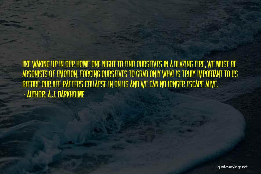 A.J. Darkholme Quotes: Like Waking Up In Our Home One Night To Find Ourselves In A Blazing Fire, We Must Be Arsonists Of