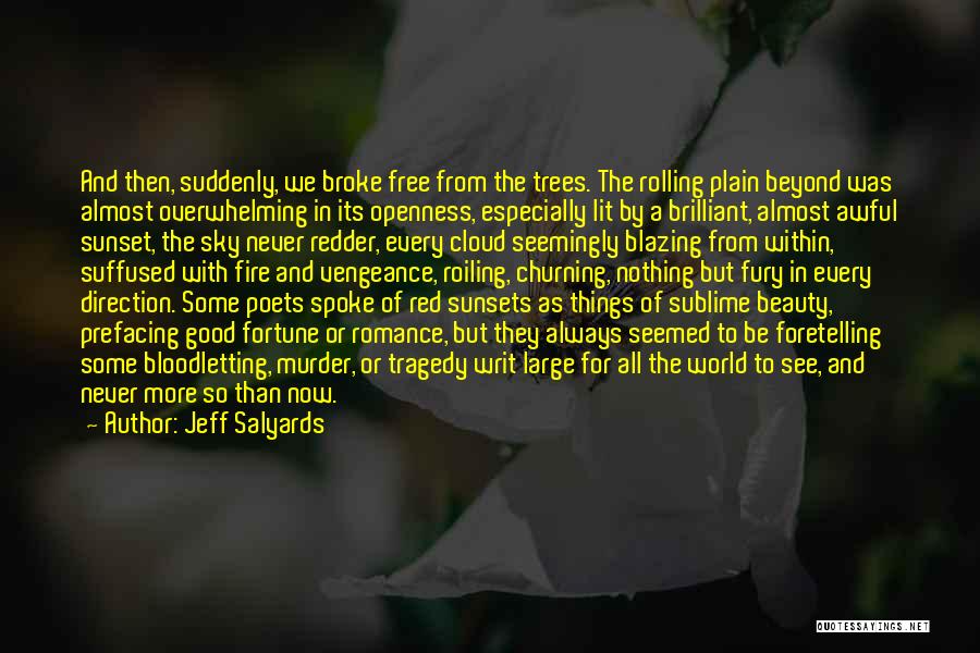 Jeff Salyards Quotes: And Then, Suddenly, We Broke Free From The Trees. The Rolling Plain Beyond Was Almost Overwhelming In Its Openness, Especially
