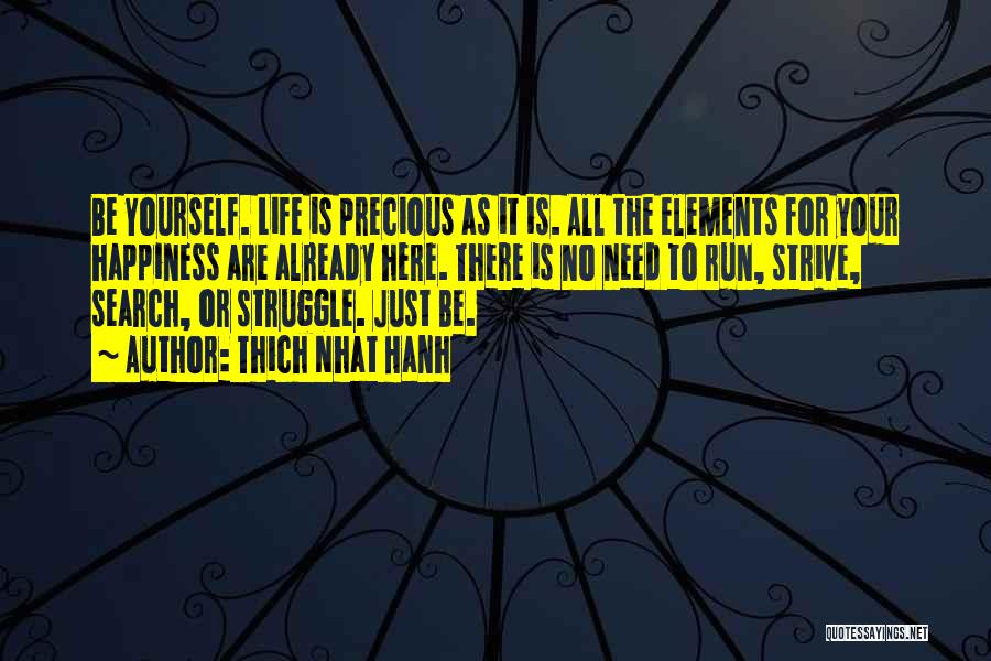 Thich Nhat Hanh Quotes: Be Yourself. Life Is Precious As It Is. All The Elements For Your Happiness Are Already Here. There Is No