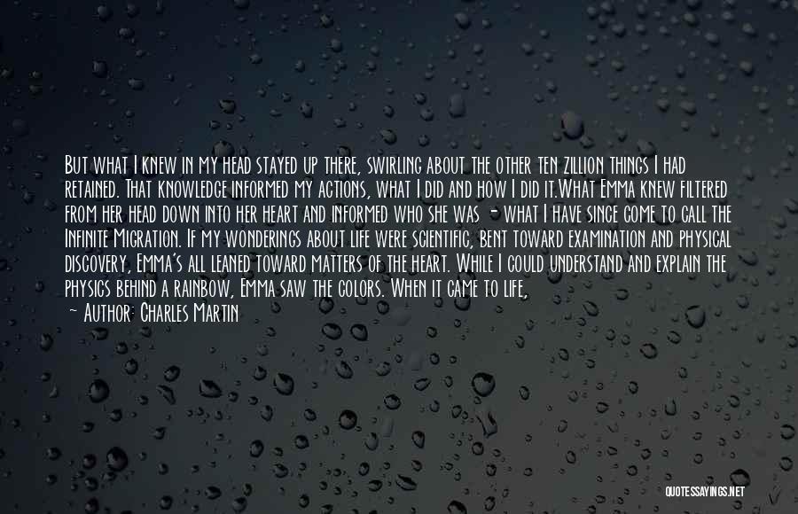 Charles Martin Quotes: But What I Knew In My Head Stayed Up There, Swirling About The Other Ten Zillion Things I Had Retained.