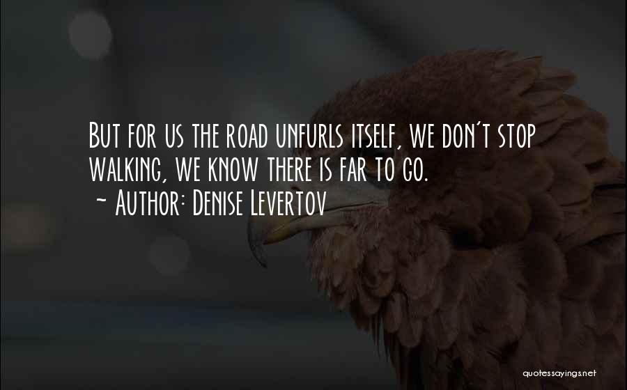 Denise Levertov Quotes: But For Us The Road Unfurls Itself, We Don't Stop Walking, We Know There Is Far To Go.