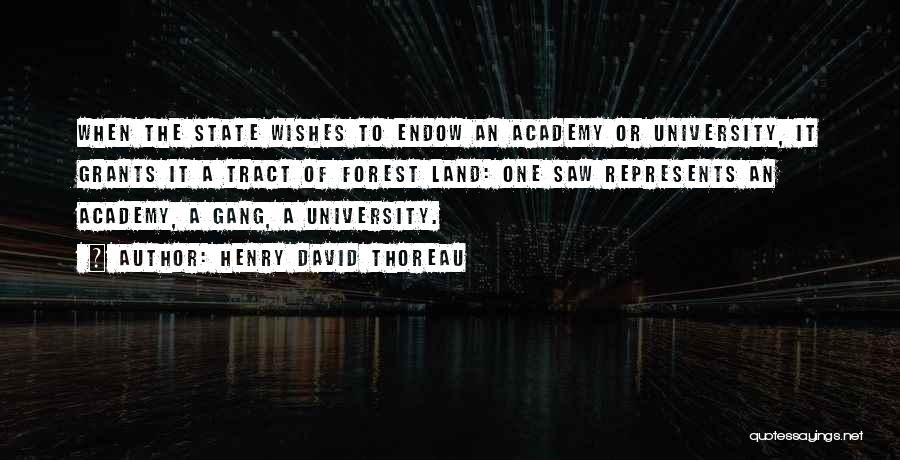 Henry David Thoreau Quotes: When The State Wishes To Endow An Academy Or University, It Grants It A Tract Of Forest Land: One Saw