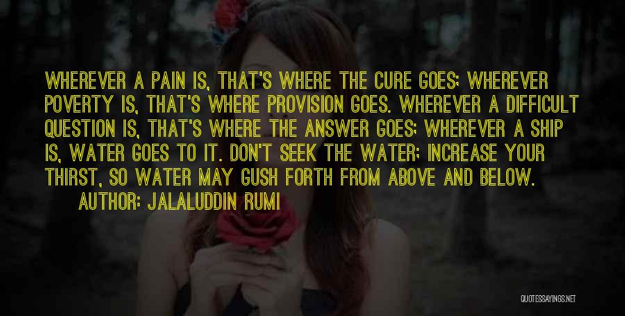 Jalaluddin Rumi Quotes: Wherever A Pain Is, That's Where The Cure Goes; Wherever Poverty Is, That's Where Provision Goes. Wherever A Difficult Question