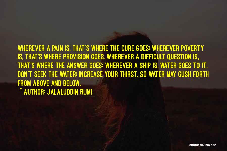 Jalaluddin Rumi Quotes: Wherever A Pain Is, That's Where The Cure Goes; Wherever Poverty Is, That's Where Provision Goes. Wherever A Difficult Question