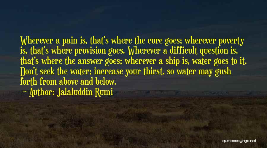 Jalaluddin Rumi Quotes: Wherever A Pain Is, That's Where The Cure Goes; Wherever Poverty Is, That's Where Provision Goes. Wherever A Difficult Question