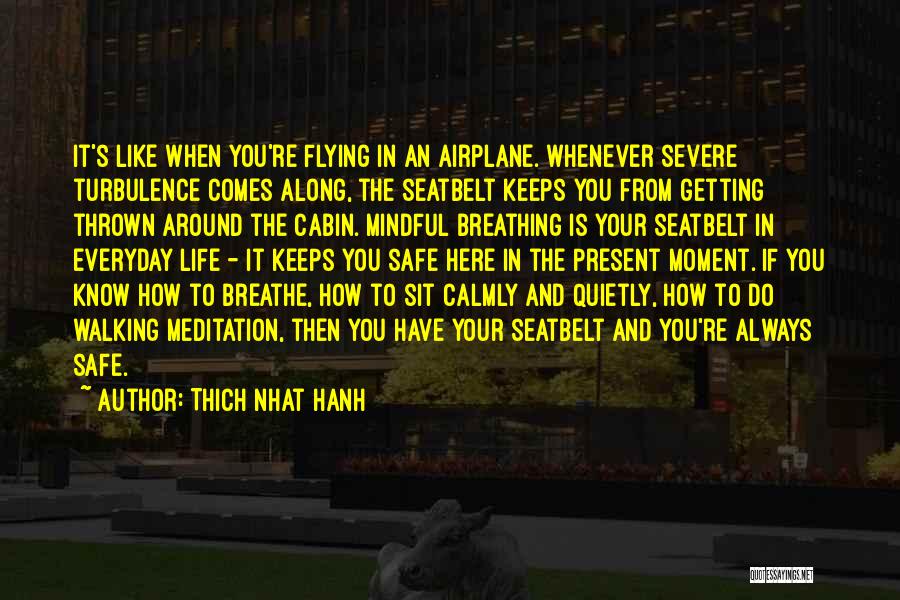 Thich Nhat Hanh Quotes: It's Like When You're Flying In An Airplane. Whenever Severe Turbulence Comes Along, The Seatbelt Keeps You From Getting Thrown