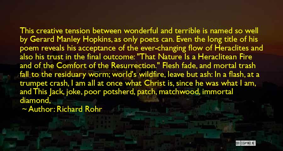 Richard Rohr Quotes: This Creative Tension Between Wonderful And Terrible Is Named So Well By Gerard Manley Hopkins, As Only Poets Can. Even