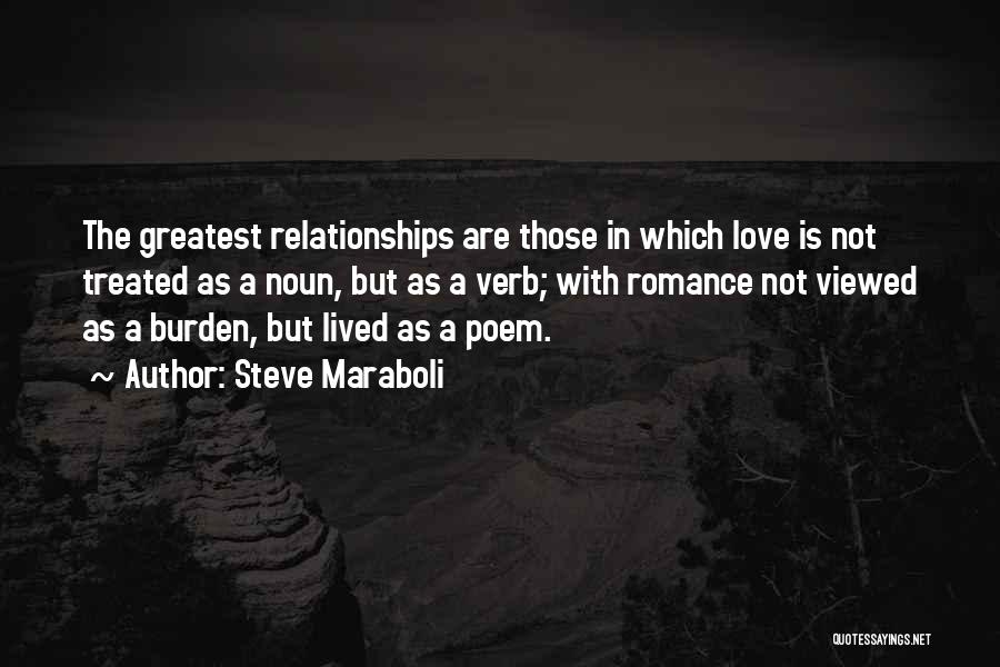 Steve Maraboli Quotes: The Greatest Relationships Are Those In Which Love Is Not Treated As A Noun, But As A Verb; With Romance