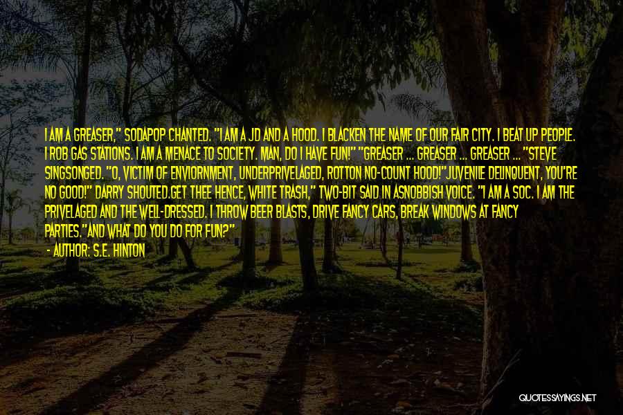 S.E. Hinton Quotes: I Am A Greaser, Sodapop Chanted. I Am A Jd And A Hood. I Blacken The Name Of Our Fair