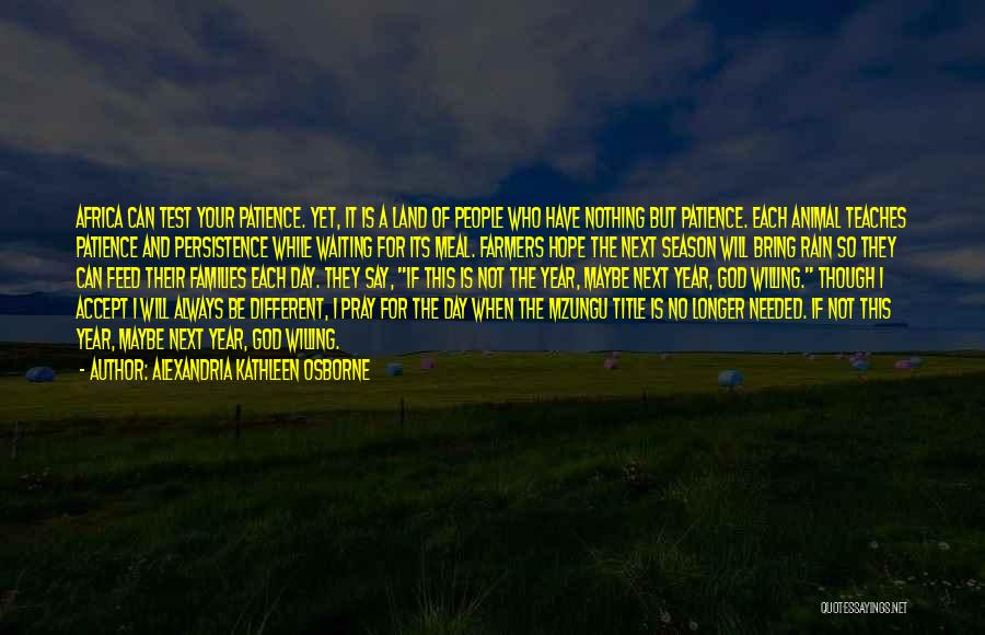 Alexandria Kathleen Osborne Quotes: Africa Can Test Your Patience. Yet, It Is A Land Of People Who Have Nothing But Patience. Each Animal Teaches