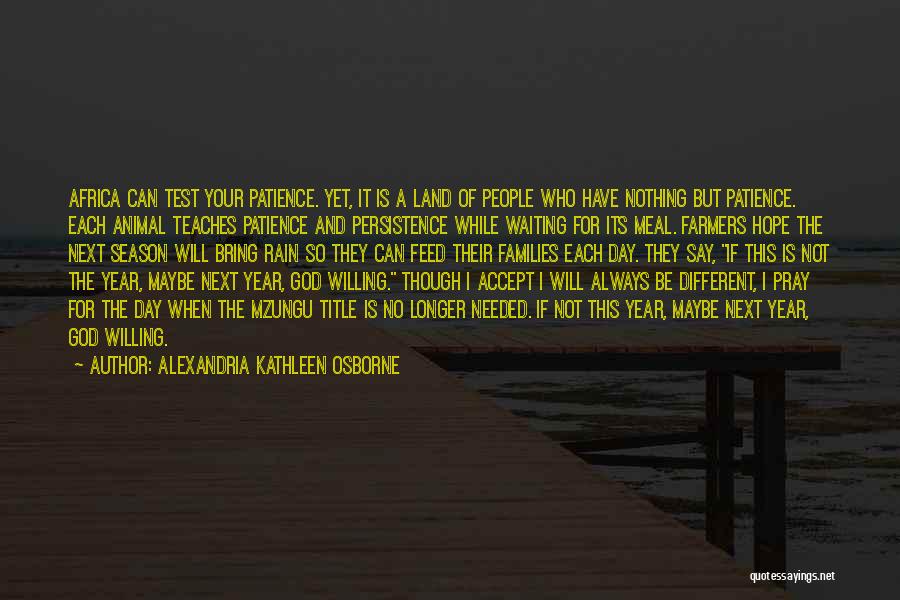 Alexandria Kathleen Osborne Quotes: Africa Can Test Your Patience. Yet, It Is A Land Of People Who Have Nothing But Patience. Each Animal Teaches