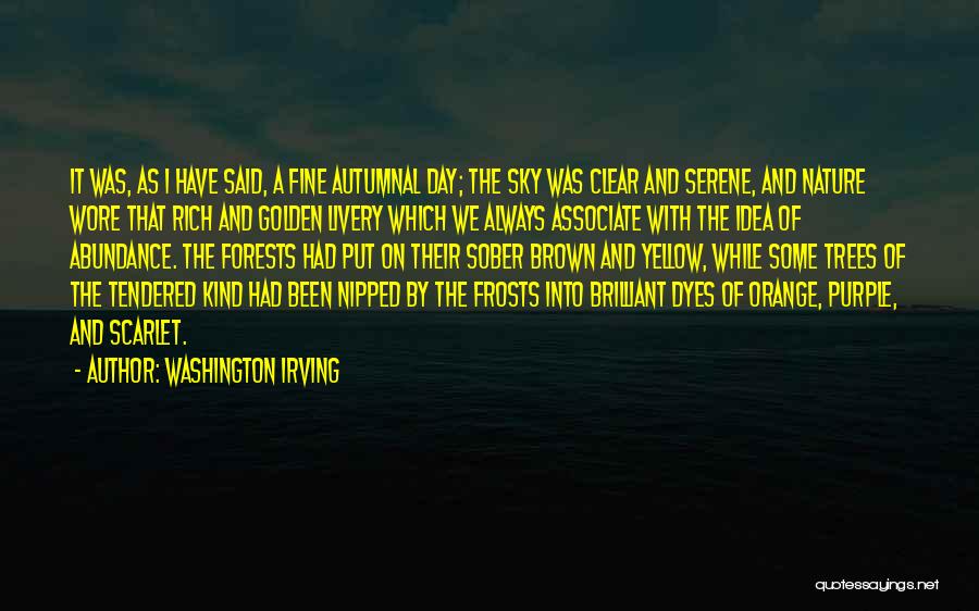 Washington Irving Quotes: It Was, As I Have Said, A Fine Autumnal Day; The Sky Was Clear And Serene, And Nature Wore That