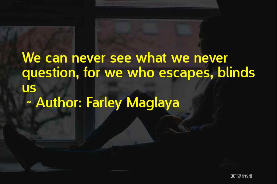 Farley Maglaya Quotes: We Can Never See What We Never Question, For We Who Escapes, Blinds Us
