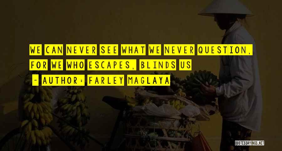 Farley Maglaya Quotes: We Can Never See What We Never Question, For We Who Escapes, Blinds Us