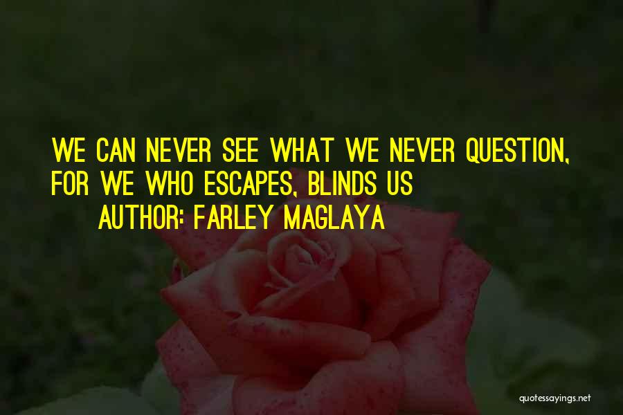 Farley Maglaya Quotes: We Can Never See What We Never Question, For We Who Escapes, Blinds Us