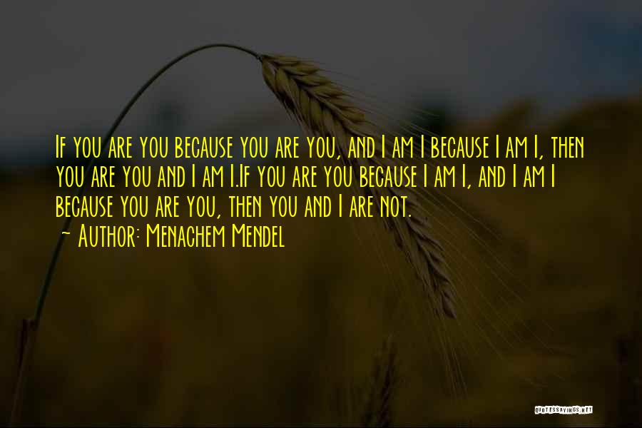 Menachem Mendel Quotes: If You Are You Because You Are You, And I Am I Because I Am I, Then You Are You