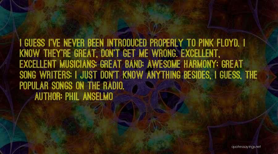 Phil Anselmo Quotes: I Guess I've Never Been Introduced Properly To Pink Floyd. I Know They're Great, Don't Get Me Wrong. Excellent, Excellent