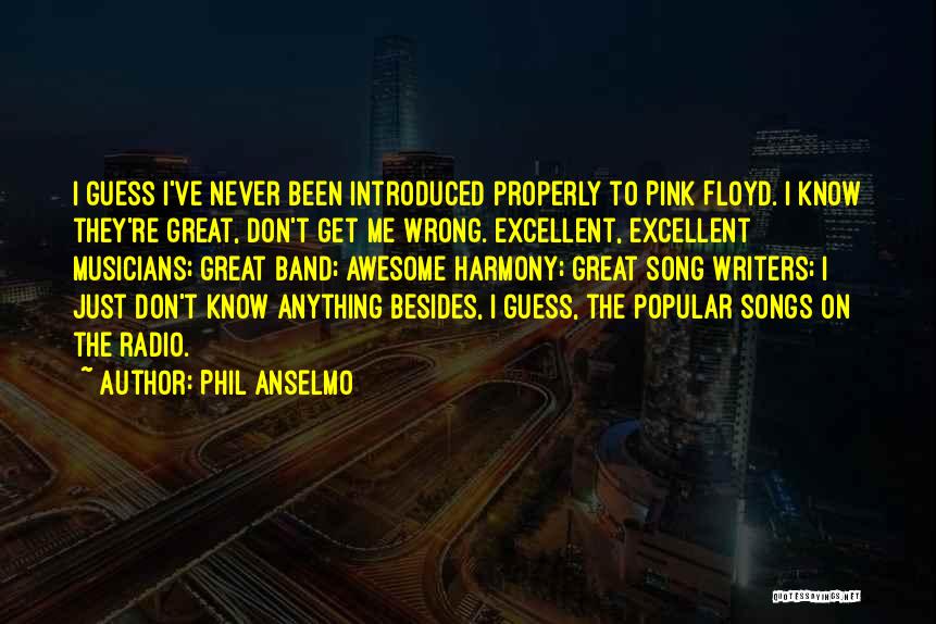 Phil Anselmo Quotes: I Guess I've Never Been Introduced Properly To Pink Floyd. I Know They're Great, Don't Get Me Wrong. Excellent, Excellent