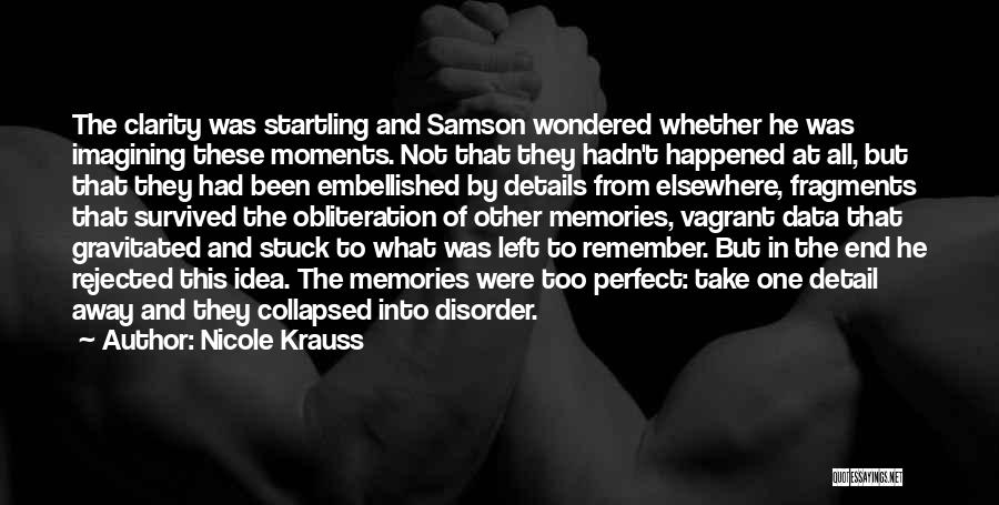 Nicole Krauss Quotes: The Clarity Was Startling And Samson Wondered Whether He Was Imagining These Moments. Not That They Hadn't Happened At All,