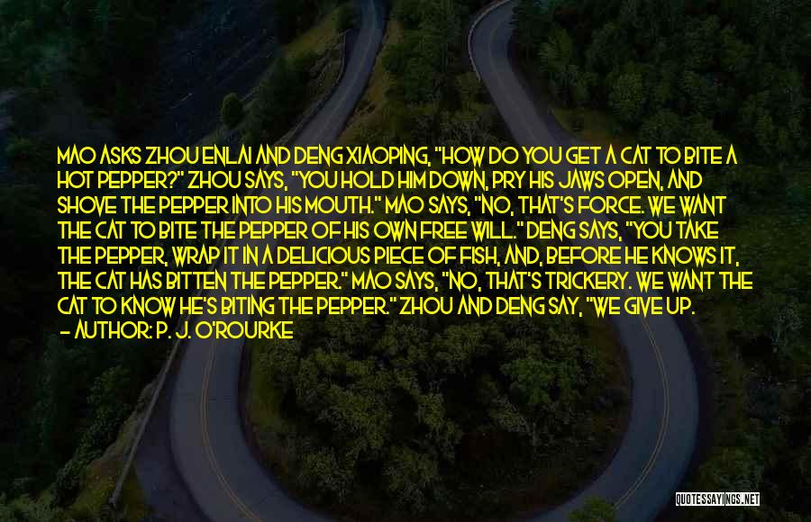 P. J. O'Rourke Quotes: Mao Asks Zhou Enlai And Deng Xiaoping, How Do You Get A Cat To Bite A Hot Pepper? Zhou Says,