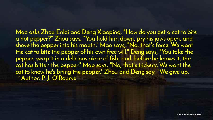 P. J. O'Rourke Quotes: Mao Asks Zhou Enlai And Deng Xiaoping, How Do You Get A Cat To Bite A Hot Pepper? Zhou Says,