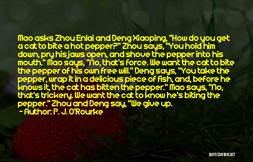 P. J. O'Rourke Quotes: Mao Asks Zhou Enlai And Deng Xiaoping, How Do You Get A Cat To Bite A Hot Pepper? Zhou Says,