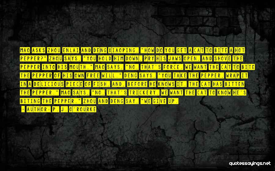 P. J. O'Rourke Quotes: Mao Asks Zhou Enlai And Deng Xiaoping, How Do You Get A Cat To Bite A Hot Pepper? Zhou Says,